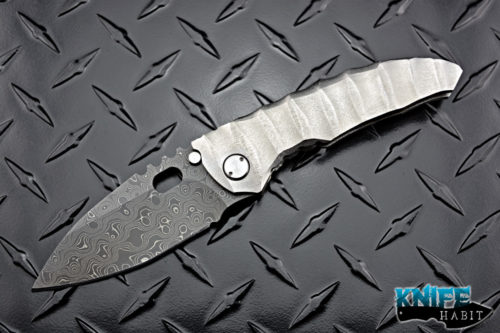 custom dalibor bergam vega integral, raindrop damascus blade, deep sculpted titanium handle