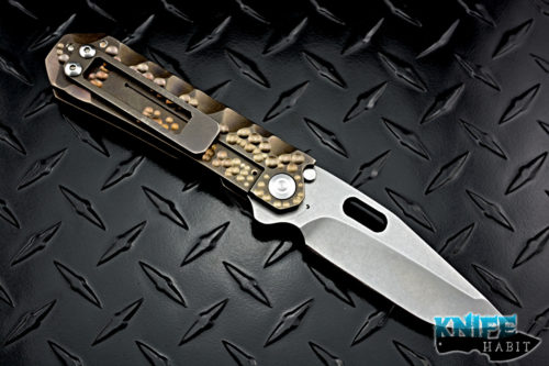 custom dsk tactical gf-1 knife, gold anodized, milled titanium frame, cpm 154 blade steel