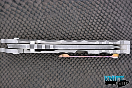 custom dsk tactical kickstand knife, milled titanium handle, dual tone cpm 154 blade steel, mokuti clip