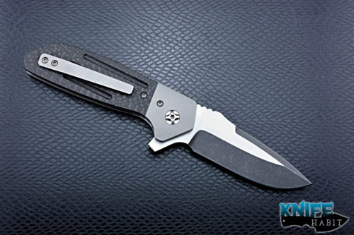 custom enrique stinger knife, dual tone s35vn blade, fluted carbon fiber scales, titanium bolsters, liner lock