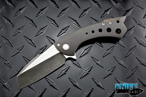 custom Fischer bros launch knife, superconductor hardware, milled titanium frame, dual tone blade