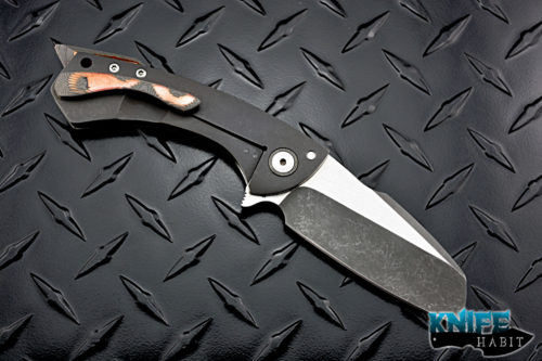 custom Fischer bros launch knife, superconductor hardware, milled titanium frame, dual tone blade