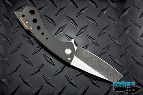 custom Fischer bros launch knife, superconductor hardware, milled titanium frame, dual tone blade