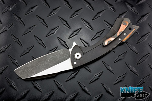 custom Fischer bros launch knife, superconductor hardware, milled titanium frame, dual tone blade