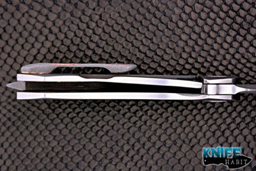 custom Fischer bros launch knife, superconductor hardware, milled titanium frame, dual tone blade