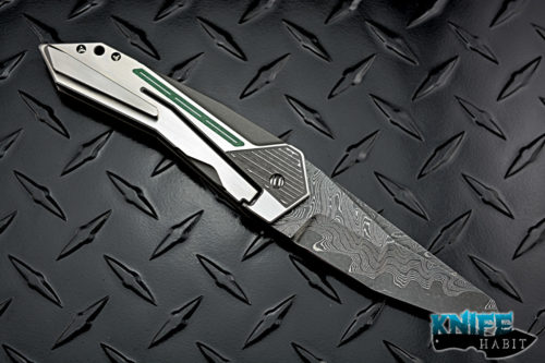 custom gtc knives airborne slt knife, san mai damascus blade, satin titanium frame