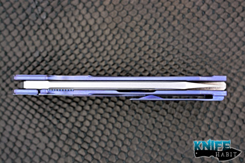 custom gtc stampede knife, slt trigger, mokuti inlays, blue anodized titanium frame