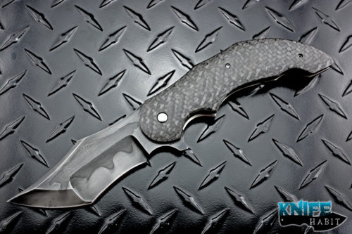 custom jeff vandermeulen double homicide, acid wash w2 blade steel, carbon fiber handle