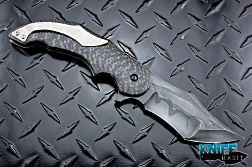 custom jeff vandermeulen double homicide, acid wash w2 blade steel, carbon fiber handle