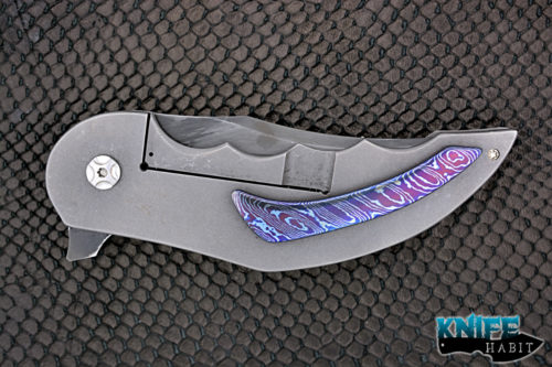 custom jeff vandermeulen tanto homicide knife, mokuti clip, acid washed w2 blade steel, tumbled stonewashed titanium handle