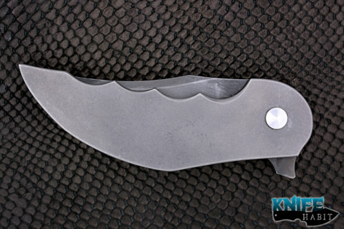 custom jeff vandermeulen tanto homicide knife, mokuti clip, acid washed w2 blade steel, tumbled stonewashed titanium handle