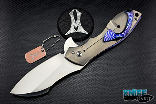 custom jeremy marsh vanquish xl knife, hand rubbed satin finish, titanium stonewashed handle, mokuti clip and 3d backspacer