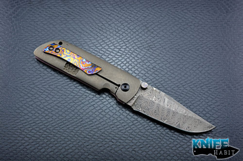 custom jonathan mcnees tanjun knife, damascus blade, timacus clip and backspacer