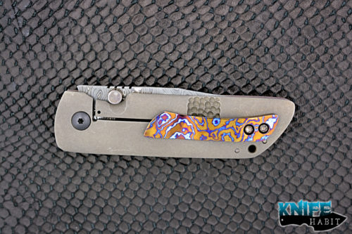 custom jonathan mcnees tanjun knife, damascus blade, timacus clip and backspacer