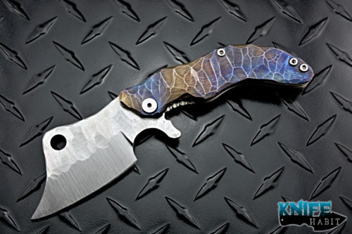 custom andy apeiron deluxe ganondorf flipper knife, anodized sculpted titanium