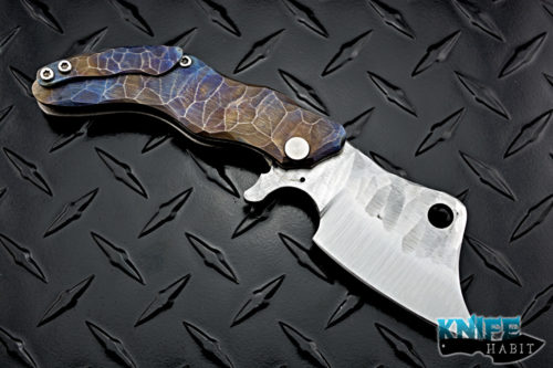 custom andy apeiron deluxe ganondorf flipper knife, anodized sculpted titanium