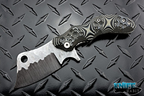 custom andy apeiron ganondorf flipper knife, black and grey g10 scales, titanium liner lock, cleaver blade