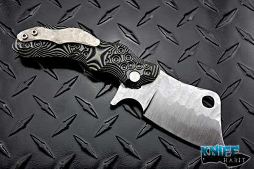 custom andy apeiron ganondorf flipper knife, black and grey g10 scales, titanium liner lock, cleaver blade