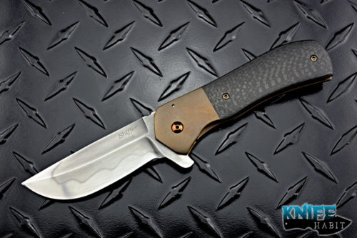 custom doc shiffer recon knife, 1095 blade with hamon, bronze titanium, carbon fiber