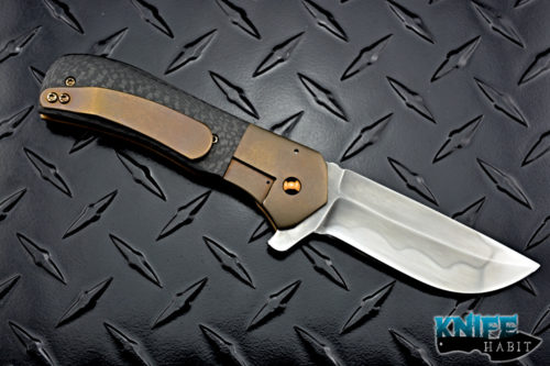 custom doc shiffer recon knife, 1095 blade with hamon, bronze titanium, carbon fiber