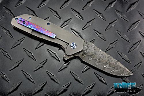 custom enrique pena stinger knife, chad nichols san mai damascus, timascus clip, titanium frame lock