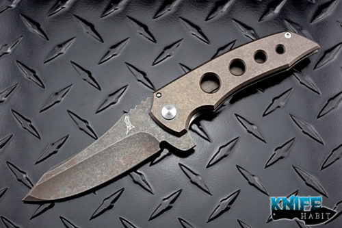 custom jeremy marsh mac rockstar knife, acid copper wash, multi-grind blade