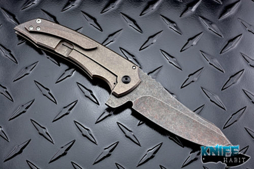 custom jeremy marsh mac rockstar knife, acid copper wash, multi-grind blade