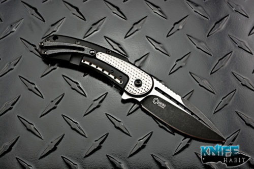 customized todd begg mini bodega knife, black and silver, scallop pattern,