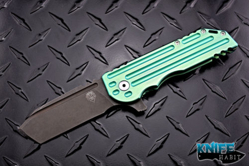 custom alphahunter tactical design warhulk knife, green teal anodized titanium, acid washed blade, 1 of 5 made, 3v blade steel