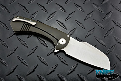 custom todd fischer bros launch knife, satin blade, acid wash titanium speed hole milled handle