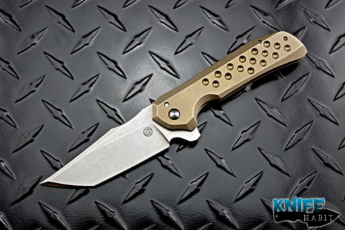 custom geoff blauvelt tuffknives browie knife, tanto cts-xhp blade, gold anodized milled titanium
