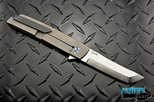 custom pohan leu hamachi flipper knife, timascus bolster, carbon fiber, titanium framelock, zirconium clip, s35vn blade steel