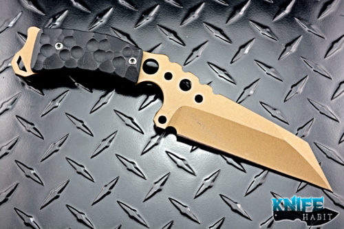 custom dsk tactical fixed blade knife, bronzed, g10, skull logo