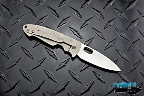 custom tom mayo covert knife, wharncliffe 6k blade steel, carbon fiber scale