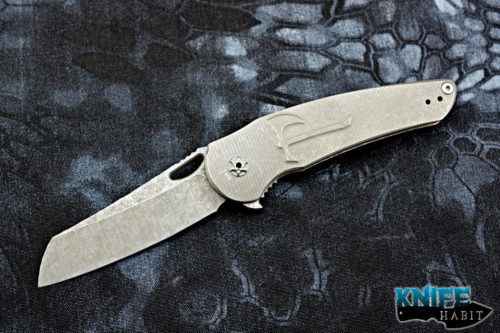 custom jake hoback osf knife, scorched fallout finished titanium, acid stonewashed blade steel