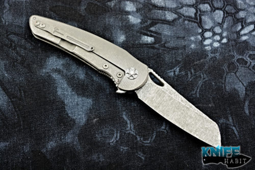 custom jake hoback osf knife, scorched fallout finished titanium, acid stonewashed blade steel