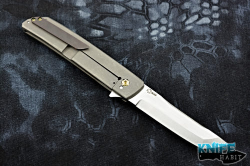 custom pohan leu hamachi knife, tanto s35vn blade steel, carbon fiber handle, timascus bolster, zirconium clip