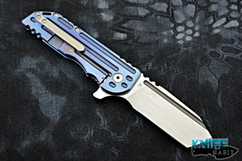 custom alphahunter tactical design warhorse custom knife, color series blue, satin 4v blade steel