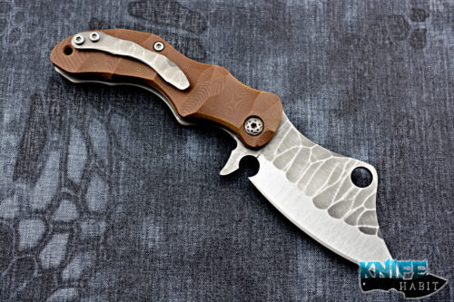 custom andy aperion ganondorf cleaver flipper knife, coyote brown g10