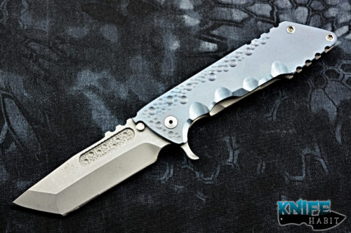 custom dsk kickstand knife, dan sullivan, blue anodized milled titanium