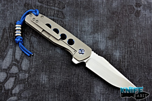 custom enrique pena talon flipper knife, blue anodized, milled hardware, satin blade finish