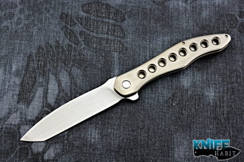 custom gerry mcginnis pre cnc tanto knife, speedholes titanium frame, satin blade