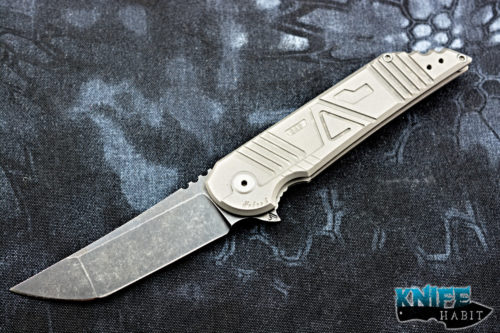 custom jake hoback agent kwaiback knife, agency arms collaboration, sniper grey titanium, black acid washed blade
