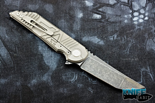 custom jake hoback agent kwaiback knife, agency arms collaboration, sniper grey titanium, black acid washed blade