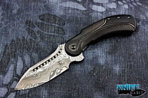 semi-custom todd begg field marshall knife, all blacked out frame, thor damasteel blade