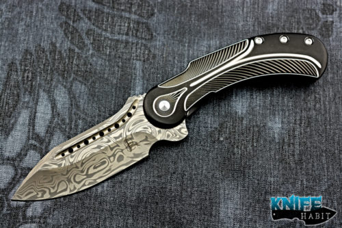 semi-custom todd begg knives field marshall knife, black and silver, grosseroser damasteel blade