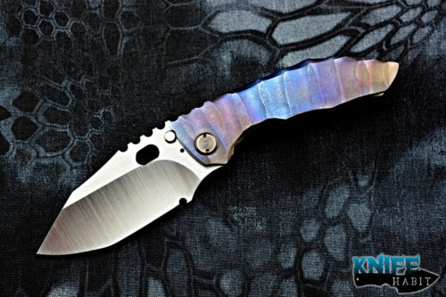 custom dalibor bergam draco integral knife, satin 3v blade steel, deep sculpted frame