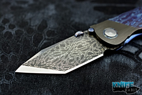 custom dark earth tactical hundo knife, chad nichols mosaic damascus blade steel, timascus zirconium scale