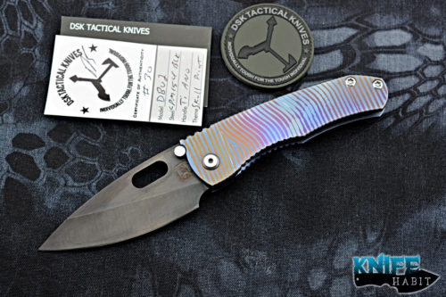 custom dan sullivan dsk tactical diamondback v2 knife, skull print anodized titanium, black cpm154 blade steel