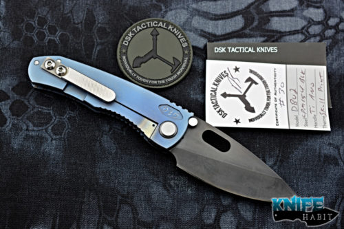 custom dan sullivan dsk tactical diamondback v2 knife, skull print anodized titanium, black cpm154 blade steel